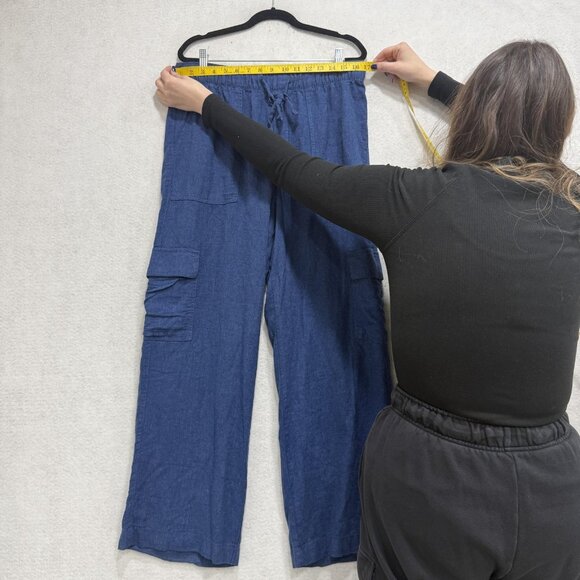 GAP Pants Womens Medium Blue Linen Rayon Pull On Wide Leg Cargo Pockets - Picture 6 of 10